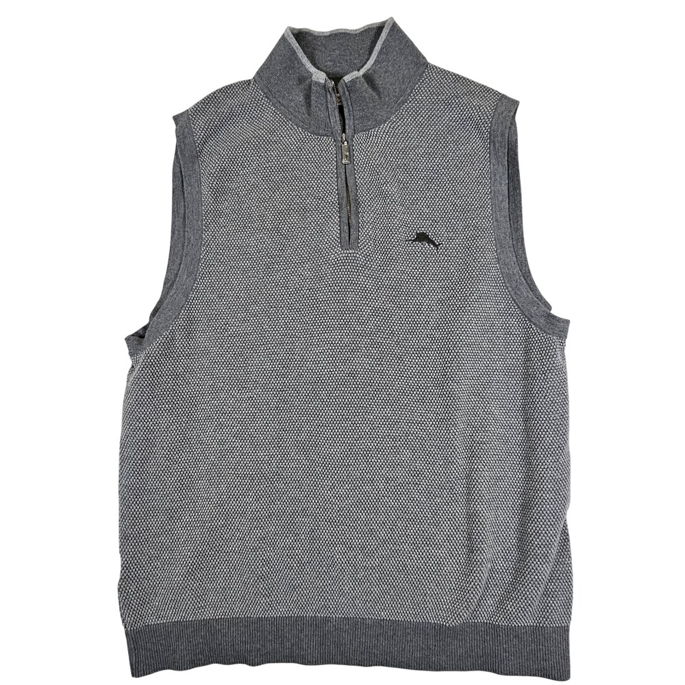 Tommy Bahama Island Zone Mens Gray‎ Quarter Zip Sweater Vest T424110 Medium